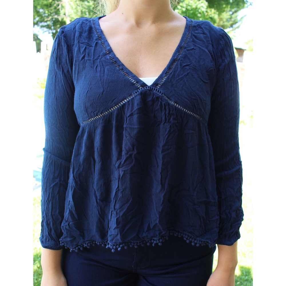 Long Sleeve Lightweight Navy Blouse